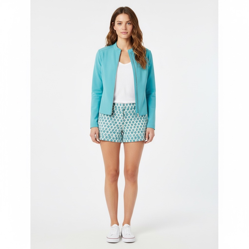 LOFT Teal and White Mid Waist Women Shorts